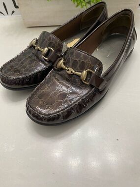 AK Anne Klein Callahan Brown Croc Patent Horsebit Loafers iflex Size 7.5